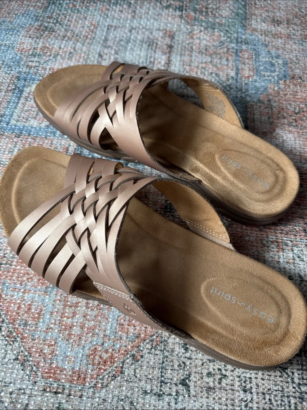 Easy Spirit Metallic Woven Comfort Slides Women’s 8.5W Cushioned Sandals EUC